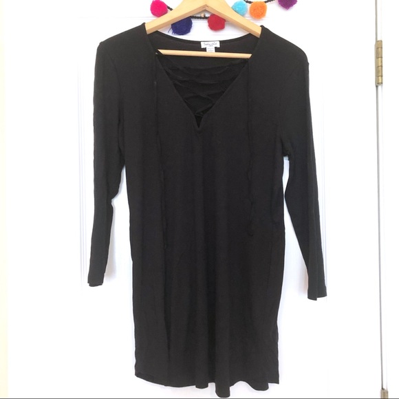Splendid Black 3/4 Sleeve Lace Up Top - Picture 3 of 8